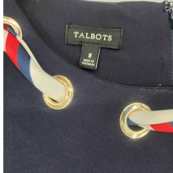 Talbots Navy Fit & Flare Dress w/ Grommet Scarf Detail Size 8 - Picture 4 of 12
